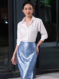 Áo sơ mi trắng trơn WALENTY giấu nút
