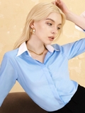 Áo sơ mi xanh phối cổ trắng Evy WALENTY
