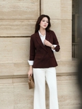 Áo Blazer Nữ Công Sở Màu Nâu 6 Khuy Dáng Suông WALENTY