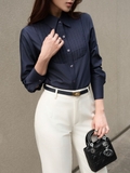 Áo sơ mi xếp ly ngực Lace