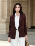 Áo Blazer Nữ Công Sở Màu Nâu 6 Khuy Dáng Suông WALENTY