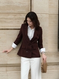 Áo Blazer Nữ Công Sở Màu Nâu 6 Khuy Dáng Suông WALENTY