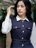 Áo tweed cộc tay kèm thắt lưng WALENTY