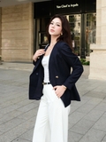 Set Vest Nữ Roven Dài Tay Xanh Denim Kèm Dây Cổ Phong Cách Công Sở WALENTY