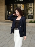 Set Vest Nữ Roven Dài Tay Xanh Denim Kèm Dây Cổ Phong Cách Công Sở WALENTY