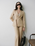 Áo Blazer Nữ Krisna Chéo Tà Thắt Eo Màu Be Công Sở WALENTY