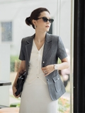 Áo blazer ngắn tay giả denim phối khuy kim loại WALENTY