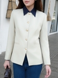 Áo blazer cổ tròn khuy cao Ivory WALENTY