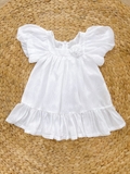 M174 - Váy Đầm Bé Gái Babydoll Màu Trắng Voan Hoa Cài Cổ Vuông