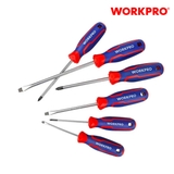 Bộ Tua vít 6 cái gồm ( 3 cái đầu hình hoa khế, 3 cái đầu dẹt), thép hợp kim CR-V Workpro - WP200504