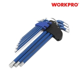 Bộ lục giác đầu biằng kiểu chữ L, loại dài, 9 cái hệ inch (1/16,5/64,3/32,1/8,5/32,3/16,1/4,5/16,3/8) thép hợp kim CR-V Workpro - WP222015