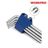 Bộ lục giác S2 đầu hình sao, kiếu chữ L, loại dài, 9 cái (T10,T15,T20,T25,T27,T30, T40,T45,T50), thép hợp kim CR-V Workpro - WP222036