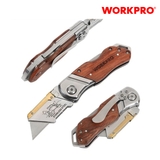 Dao gấp tiện ích có lưỡi cắt, cán cầm bằng gỗ Workpro - WP211014