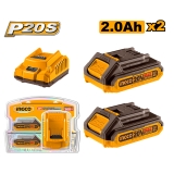 Bộ 2 Pin 2.0Ah (FBLI20011) Và 1 Đầu Sạc (FCLI2001) Lithium-Ion P20S 20V INGCO FBCPK1222