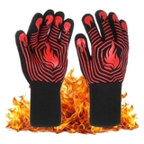 Găng Tay Nướng BBQ 5 Ngón Silicone Chịu Nhiệt Độ Cao 500- 800 Độ C, Đen Đỏ