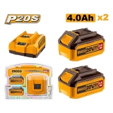 Bộ 2 Pin 4.0Ah (FBLI20021) Và 1 Đầu Sạc (FCLI2001) Lithium-Ion P20S 20V INGCO FBCPK1424