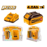 Bộ 1 Pin 4.0Ah (FBLI20021) Và 1 Đầu Sạc (FCLI2001) Lithium-Ion P20S 20V INGCO FBCPK1214