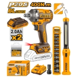 Bộ Combo Máy Siết Bu Lông Dùng Pin 20V (CIWLI2040) & Đèn Pin (HWLI35261) INGCO COSLI23048