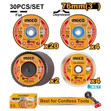 Bộ 30 Đá Cắt Đá Mài Và Nhám Xếp 76mm(3 inch) INGCO MCD07630