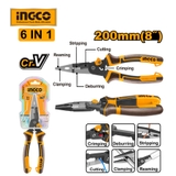 Kìm Mũi Dài Đa Năng 6 Trong 1 Cao Cấp 8 inch/200mm INGCO HMFLNP28200