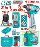 Bộ combo máy siết vít không chổi than & máy đo mức cân bằng tia laser xanh & máy đo khoảng cách tia laser Total TOSLI250886