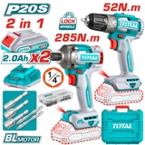 Bộ Combo Máy Khoan & Máy Siết Vít Không Chổi Than Dùng Pin 20V Total TCKLI20272