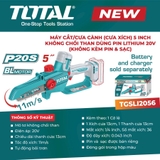 Máy cắt/ cưa cành (cưa xích) 5inch không chổi than dùng pin Lithium 20V (không kèm pin và sạc) Total TGSLI2056