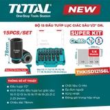 Bộ 15 đầu tuýp lục giác sâu 1/2
