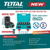 Bộ 8 đầu tuýp lục giác sâu 3/4