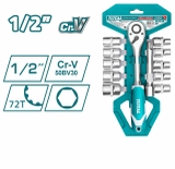Bộ 12 cái socket (1/2 inch) & cần 2 chiều Total THT141121
