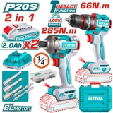 Bộ Combo Máy Khoan Búa & Máy Siết Vít Pin 20V Total TCKLI20277