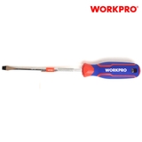 Tua vít đầu dẹt, tay cầm bọc nhựa cao su 3 màu, chống trơn trượt kích thước 4x100mm, thép hợp kim CR-V Workpro - WP221014