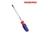 Tua vít đầu dẹt, tay cầm bọc nhựa cao su 3 màu, chống trơn trượt kích thước 5x200mm, thép hợp kim CR-V Workpro - WP221023