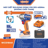 Máy Siết Bu Lông Dùng Pin 20V 400Nm Không Chổi Than WADFOW WCD1B40