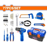 Bộ 77 món dụng cụ cầm tay kèm Máy khoan dùng  pin 12V WadFow WDT1B77