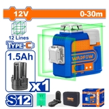 Máy Cân Bằng Tia Laser Dùng Pin Lithium-Ion 3D 12V (3 Tia Xanh) WADFOW WLE8M12