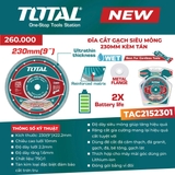 Đĩa cắt gạch siêu mỏng 230mm kèm tán Total TAC2152301