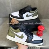 Giày Thể Thao Chính Hãng Air Jordan 1 Low Black White Medium Olive - màu Xanh lá 553558-092