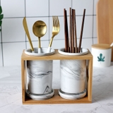 🔴OUTLET | Kệ đựng ống đũa bằng gốm sứ - kệ gỗ, có đĩa hứng nước sạch sẽ phong cách Bắc Âu – ảnh 17