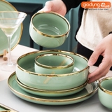 🔴OUTLET | Bộ chén bát sứ cao cấp màu xám xanh viền vàng sang trọng phong cách Bắc Âu (Set 22 món, 32 món, 40 món) – ảnh 5