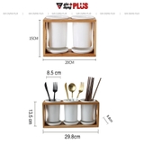 🔴OUTLET | Kệ đựng ống đũa bằng gốm sứ - kệ gỗ, có đĩa hứng nước sạch sẽ phong cách Bắc Âu – ảnh 4