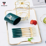【Xả Kho】Bộ Ống Đựng Nĩa, Muỗng Bằng Sứ + 6 Nĩa Inox 304 Màu Xanh Lưu Ly – ảnh 7