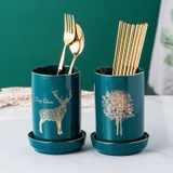 🔴OUTLET | Kệ đựng ống đũa bằng gốm sứ - kệ gỗ, có đĩa hứng nước sạch sẽ phong cách Bắc Âu – ảnh 12