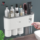 Bộ Gồm Nhả Kem Đánh Răng Tự Động, Giá Treo Bàn Chải Đánh Răng & Kệ Phòng Tắm Dán Tường |  Kèm Cốc Nhựa ABS Cao Cấp | ASWEI – ảnh 1