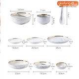 🔴OUTLET | Chén chấm, chán ăn cơm, tô bát & đĩa sứ màu trắng vân đá viền vàng sang trọng phong cách Bắc Âu – ảnh 7