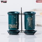 🔴OUTLET | Kệ đựng ống đũa bằng gốm sứ - kệ gỗ, có đĩa hứng nước sạch sẽ phong cách Bắc Âu – ảnh 24