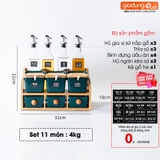 🔴OUTLET | Bộ Hộp Đựng Gia Vị Gốm Sứ Xanh Ngọc Lục Bảo | Kèm Kệ Gỗ & Bình Đựng Dầu Thuỷ Tinh Cao Cấp – ảnh 12