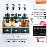 🔴OUTLET | Bộ Hộp Đựng Gia Vị Gốm Sứ Xanh Ngọc Lục Bảo | Kèm Kệ Gỗ & Bình Đựng Dầu Thuỷ Tinh Cao Cấp – ảnh 13
