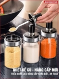 Lọ đựng gia vị thuỷ tinh borosilicate muỗng liền nắp thông minh viền inox 304, 220ml & 350ml PHALEDO – ảnh 3