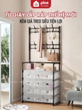 Tủ Đựng Giày Dép Lắp Ghép Có Thanh Móc Treo Đồ Tiện Lợi, Tủ Lắp Ráp Dễ Dàng, Móc Treo Nhôm Không Gỉ – ảnh 2